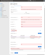 The image shows the Microsoft Endpoint Configuration Manager SCEP certificate screen.